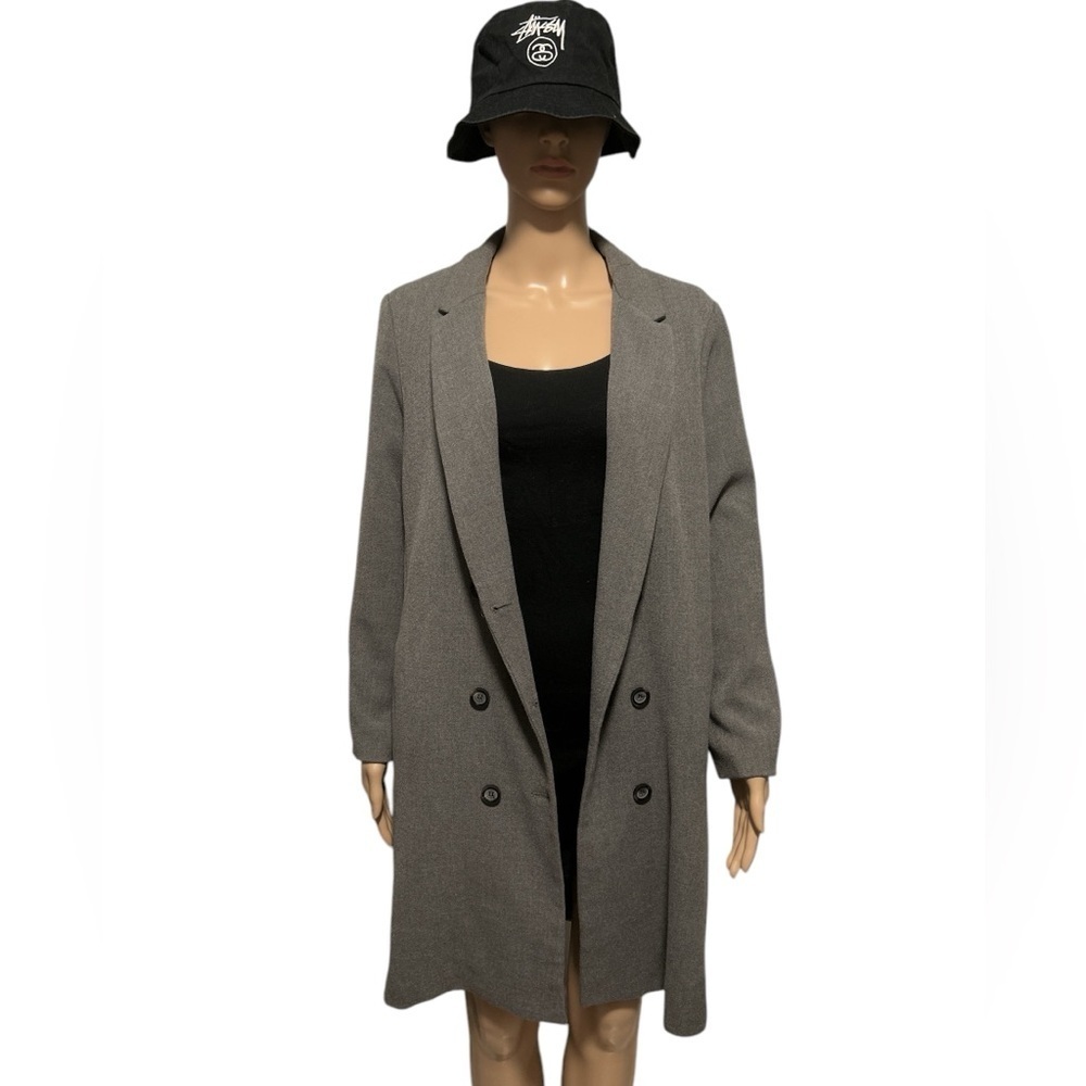 Fall Grey Double-breasted Longline Coat